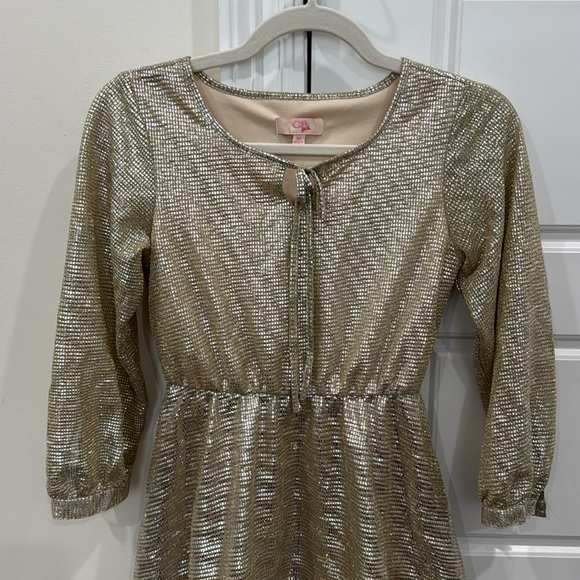 Gianni Bini Girls Metallic Gold Party Holiday Wedding Dress, size Medium - Picture 3 of 10